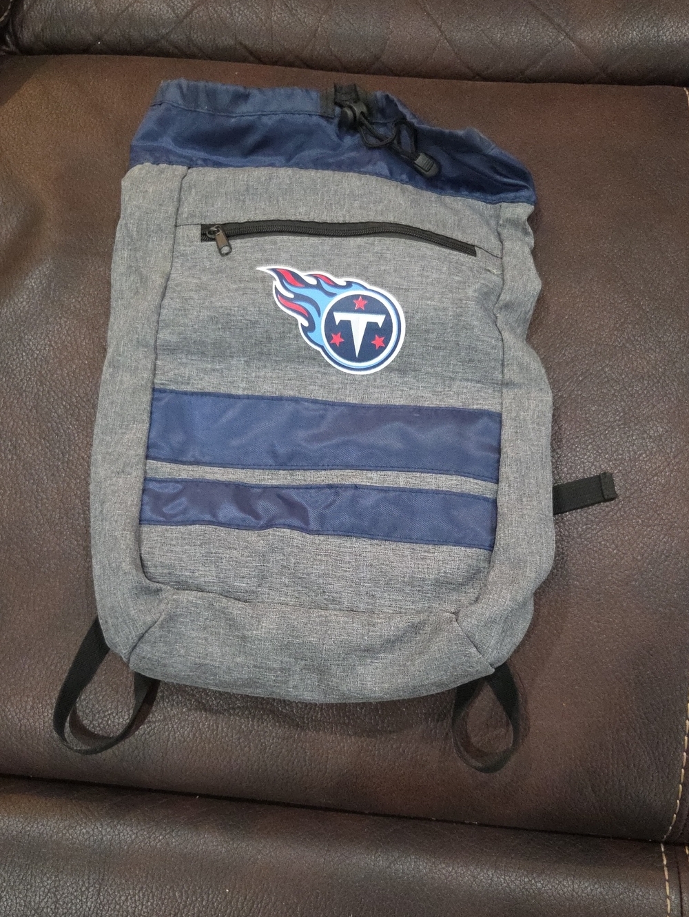 NFL Tennessee Titans Gray & Navy Drawstring Backpack